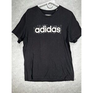 Adidas Shirt Mens Large Black Camo Spell Out Box Logo Short Sleeve Crewneck